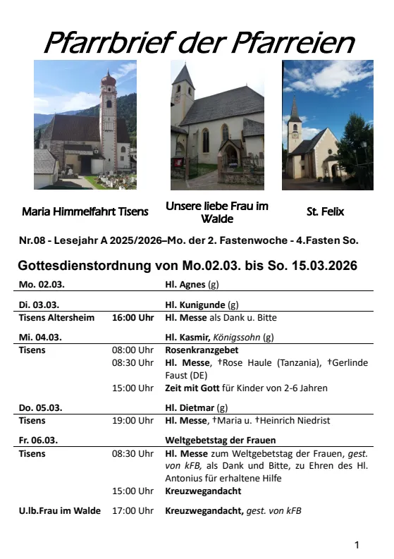 Lettera parrocchiale Lettera parrocchiale