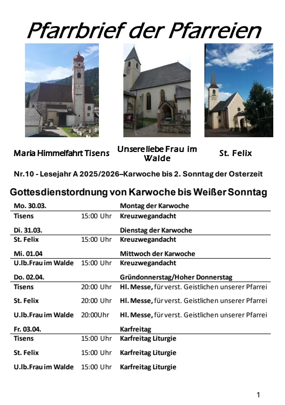 Lettera parrocchiale 30.03. - 12.04.2026