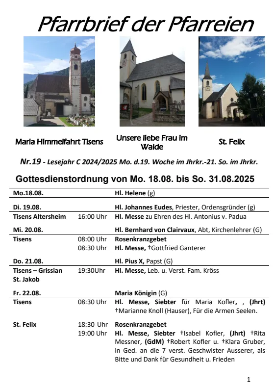 Lettera parrocchiale 18.08. - 31.08.2025 Lettera parrocchiale 18.08. - 31.08.2025